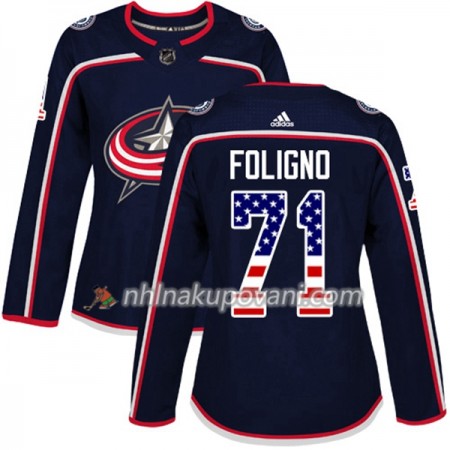 Columbus Blue Jackets Dresy Nick Foligno 71 2017-2018 USA Flag Fashion Modrá Adidas Authentic - Dámské